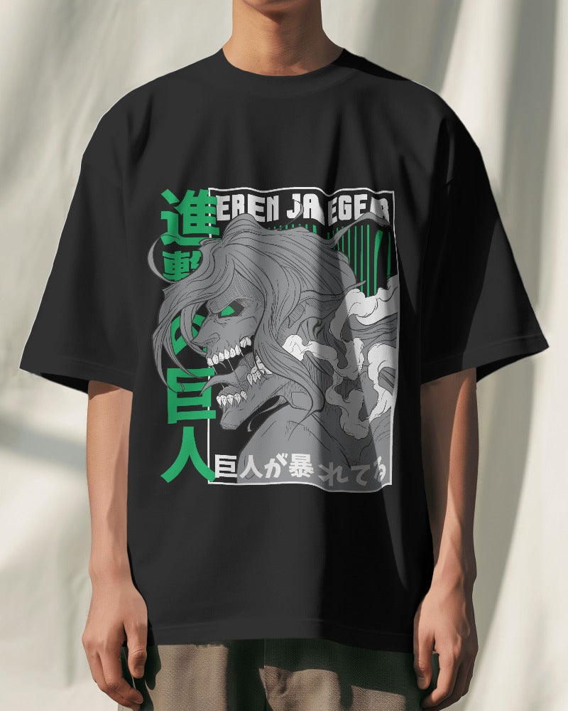 Anime Graphic Oversized T-Shirt – Eren Jaeger Attack Mode Design